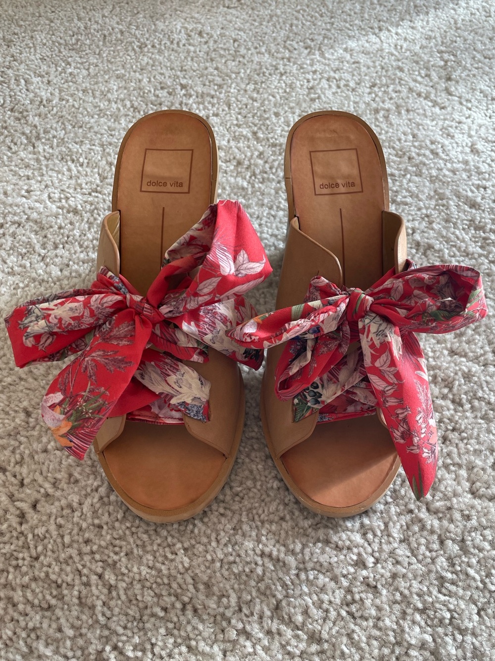 Dolce Vita Chunky Heels with Red Floral Bow